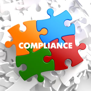 Compliance on Multicolor Puzzle on White Background.